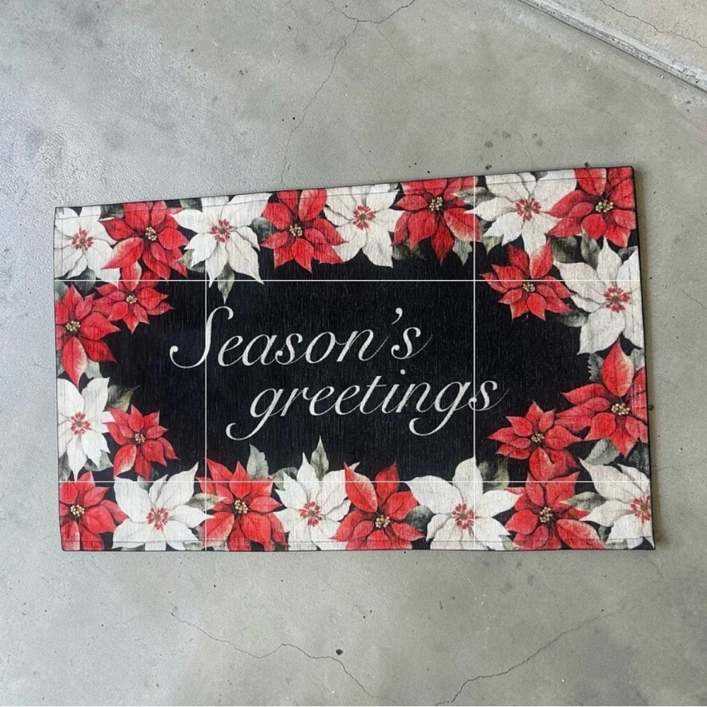 (Pick) 1 Season's Greetings Holiday Doormat - Red & White Poinsettia